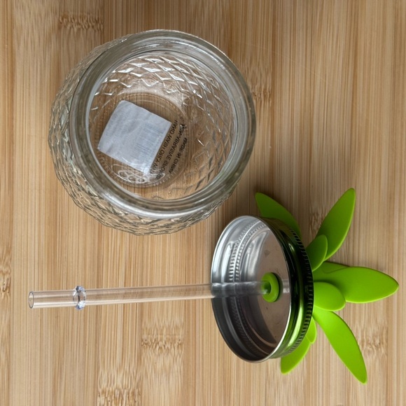 Pineapple Glass Drink Jar with Green Lid 16oz - Picture 5 of 7